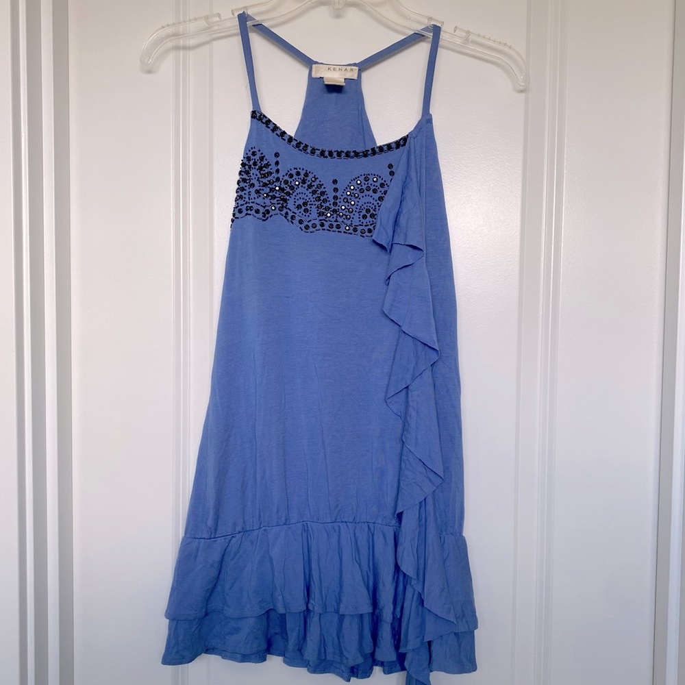 Kenar Beaded Peplum Tank - Blue - Size Small